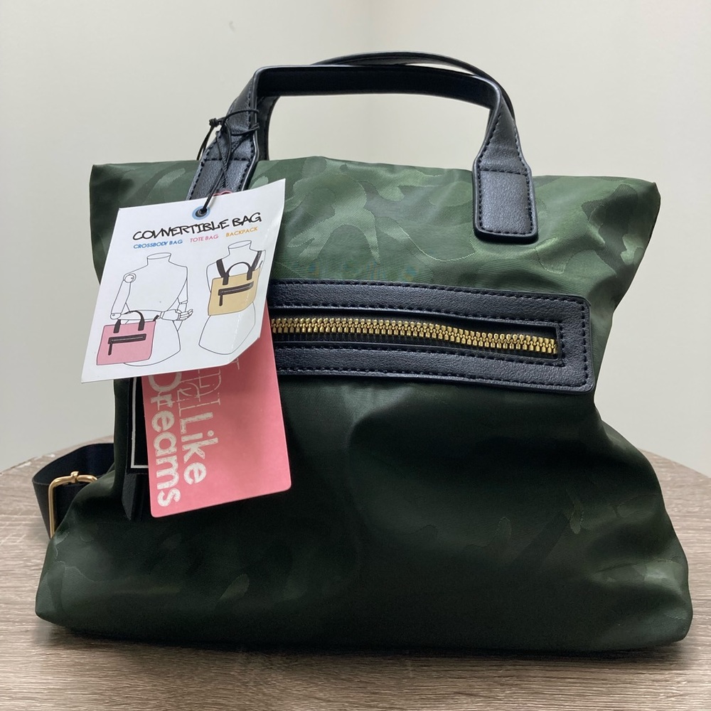 LIKE DREAMS Olive Camo Nylon Convertible Backpack